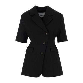Ganni Blazer in Cotton Tailoring - female - Ganni - Blazers - Black - M - Jackets