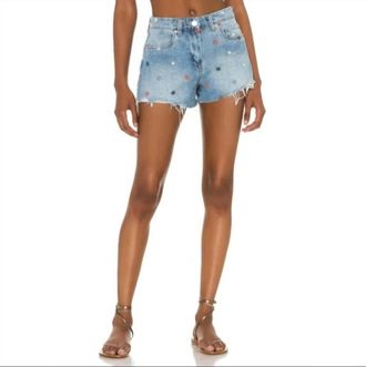 Blank NYC Womens Star Embroidered Denim Shorts In Born In The Usa