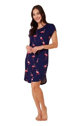 The Cats Pajamas Pima Knit Short-Sleeved Sleep Shirt in Flamazing Navy at Nordstrom, Size X-Small