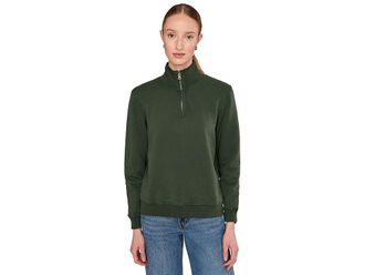 Mod-o-doc Long Sleeve Half-zip Funnel Neck Sweatshirt Womens Sweatshirt Elm Green : LG (US 12-14), Cotton