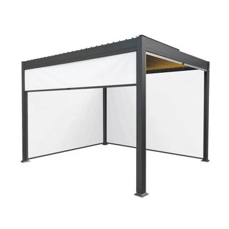 MonsterShop Anthracite Aluminium Pergola With White Blinds & LED Lights - 3m x 3m in Grey