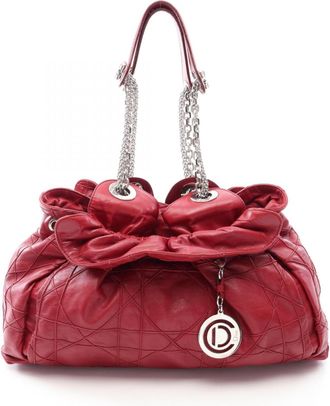 Dior Red Color Leather Handbag Tote Bag (Pre-Owned)
