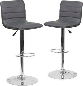 Flash Furniture 2 Pk. Contemporary Gray Vinyl Adjustable Height Barstool with Chrome Base