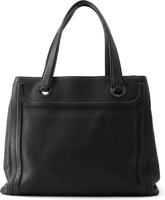 Bulgari Black Leather Handbag Tote Bag (Pre-Owned)