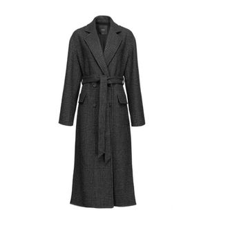 Pinko Belted Coats, female, Gray, Size: XS Long Coat in Wool-Blend Cloth and Technical Satin