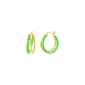Gold & Honey Womens Enamel Double Hoop Earrings In Neon Green