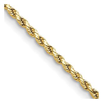 Diamond2Deal 10k Yellow Gold 2mm Semi-solid Diamond-Cut Rope Chain Necklace