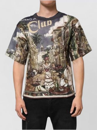 Dolce & Gabbana linen graphic-print crew-neck short-sleeve t-shirt
