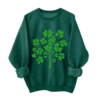 Generic St Patricks Day Tops Crew Neck Long Sleeve Shamrock Printed Green Top Paddys Day Sweatshirt Irish Tops St Patricks Outfits Lucky Gifts (Size 16-18)