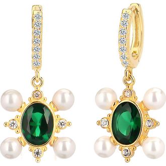 Gabi Rielle Cubic Zirconia & Imitation Pearl Drop Huggie Hoop Earrings in Gold at Nordstrom Rack