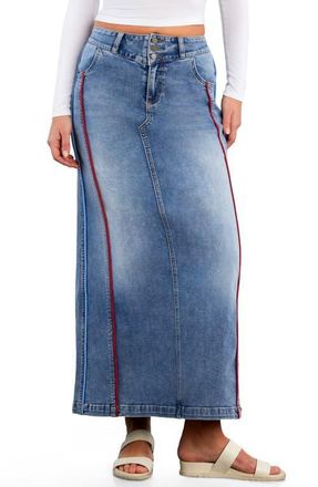 Wash Lab Denim Side Piping Denim Maxi Skirt in Relaxed Blue at Nordstrom, Size 28