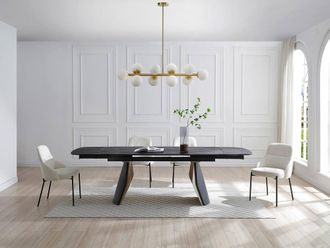 Vente-Unique White Glass & Metal Chandelier - 10 Globes - W. 94 X D. 23 X H. 88 in Gold