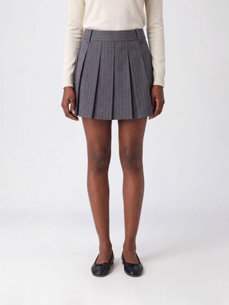 Dunst Pinstriped Cr&ecirc;pe Pleated Mini Skirt with Side Zip Closure