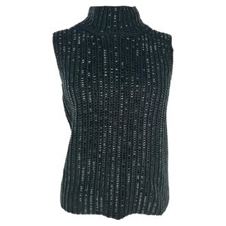 Ermanno Scervino Knitted Turtleneck Sleeveless Top in Black Cotton
