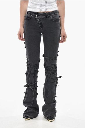 Alexander McQueen Stone-Wash Bootcut Jeans With Lace-Up Design 22cm size 23