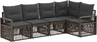 vidaXL Conjunto De Sof&aacute;s De Jard&iacute;n 5 Uds. Gris Rat&aacute;n Sint&eacute;tico Vidaxl