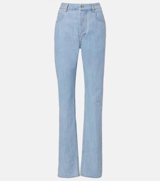 Bottega Veneta Intrecciato leather-trimmed straight jeans