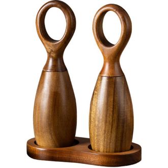OEM Juego De Molinillos De Sal Y Pimienta De Madera Recargables Con Molienda Ajustable Y Bandeja - Crezuo