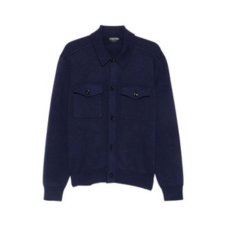 Tom Ford Truien & Vesten, Heren, Blauw, L, Klassieke Kraag Knopenkaartigan