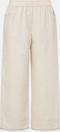 Brunello Cucinelli Pantaloni a gamba larga cropped in lino