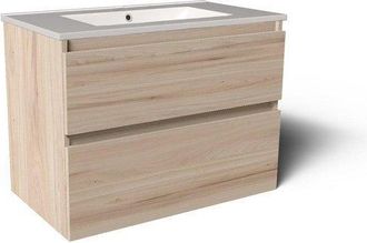 Saniclass Vita Badkamermeubelset - 80x60x46cm - 2 lades - greeploos - 1 wasbak - zonder kraangaten - overloop - keramiek - licht eiken