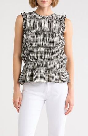 Vince Camuto Shirred Gingham Tank in Rich Black at Nordstrom Rack, Size X-Large