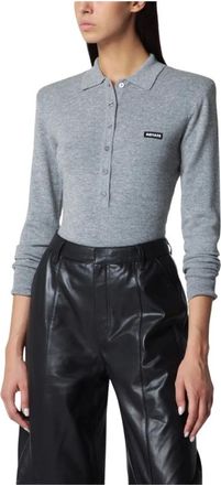 Rotate Rotate Birger Christensen, Tops, Dames, Grijs, M, Wol, Wool Longsleeve Polo