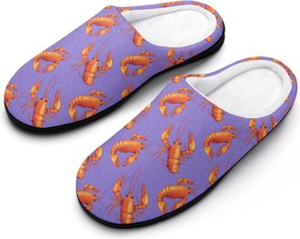 Generic Lobster Pattern Mens House Slippers Memory Foam Washable Cotton Slip on Home Shoes