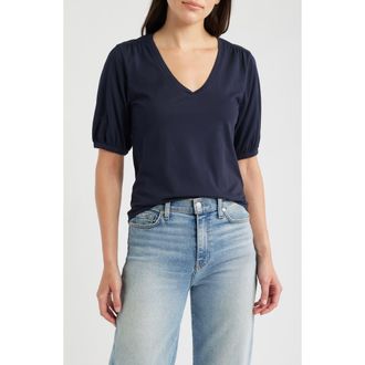 Nic+Zoe Puff Sleeve Cotton T-Shirt in Dark Indigo at Nordstrom, Size Xx-Large