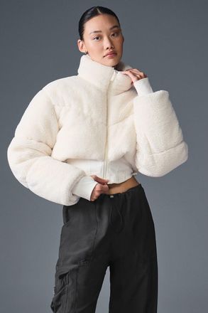 Alo | Sherpa Main Act Corset Puffer Jacket in Ivory White, Size: Medium