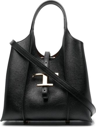 Tod's Tijdloze Tote Bag met Logo-Plaquette - Dames - Shoppers - Zwart - ONE Size - Leer - Tassen