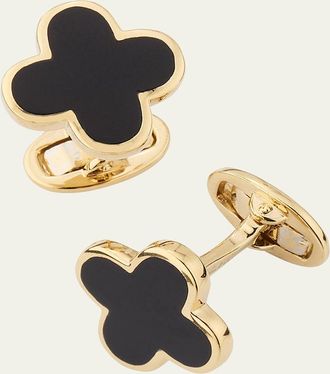 Jan Leslie Mens 18K Gold Vermeil Black Onyx Clover Cufflinks