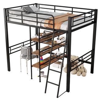STILVORA Letto A Soppalco Letto Singolo Con Scrivania, Scaffali, Scala E Sponde 90 &times; 200 Cm, Senza Materasso, Nero
