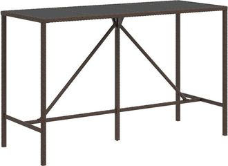 vidaXL Bar Table with Glass Top Brown 180x70x110 cm Poly Rattan Vidaxl