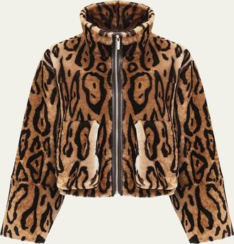 Gorski Ocelot-Print Shearling Lamb Zip Jacket