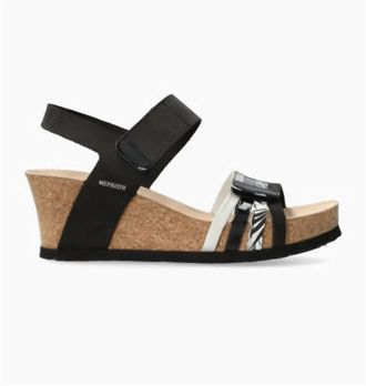 Mephisto Womens Lucia Lightweight Walking Wedge Sandal In Black And White