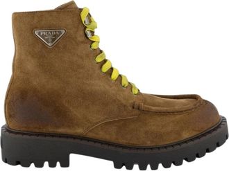 Prada Lederen Veterschoenen - Heren - Veterlaarzen - Bruin - 41 EU - Leer - Schoenen