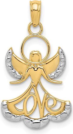 Diamond2Deal 14k Yellow Gold Rhodium LOVE Angel Pendant
