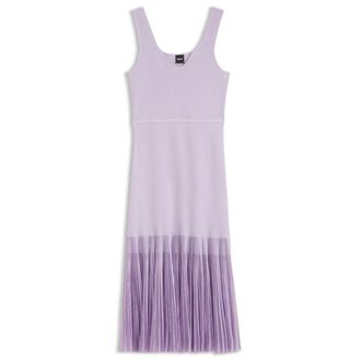 BOSS Rib-knit dress with sheer pleating