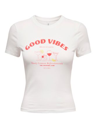 Only T-Shirt ONLY ONLVIVVI S/S TEE BOX JRS, Damen, Gr. XL, cloud dancer print:good vibes, Jersey, Obermaterial: 100% Baumwolle, bedruckt, taillenlang, Rund