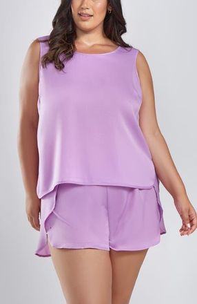iCollection Satin Sleeveless Top and Shorts Set in Purple at Nordstrom, Size 1X
