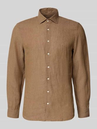 Seidensticker Slim Fit Business-Hemd aus Leinen mit Kentkragen in Mittelbraun, Gr&ouml;&szlig;e 38