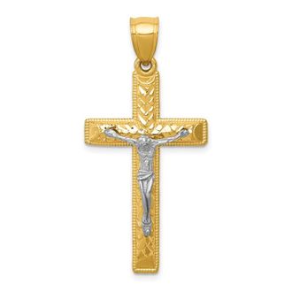 Diamond2Deal 10k Two-tone Diamond Cut Crucifix Pendant