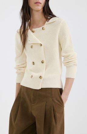 Mango Double Breasted Cotton Cardigan in Ecru at Nordstrom, Size X-Small