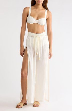 Elan Tie Side Linen Cover-Up Pants in White at Nordstrom, Size X-Large