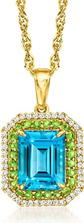 Ross-Simons Swiss Blue Topaz and. Chrome Diopside Pendant Necklace With. White Zircon in 18kt Gold Over Sterling
