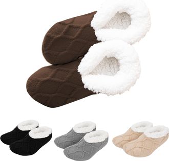 Generic Fluffy Slipper Socks for Women Non-Slip Home Socks with Soft Fluff Lining Knitted Warm Winter Bed Socks (Brown,3X-Large)