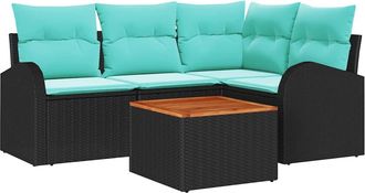 vidaXL Set Divano Da Giardino 5 Pz Nero E Turchese Polyrattan Vidaxl