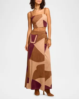 Ramy Brook Jeannie Patchwork Faux Suede Skirt