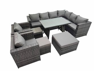 Fimous Patio Furniture Sets with Dining Table 3 Stools 2 Chair in Dark Grey